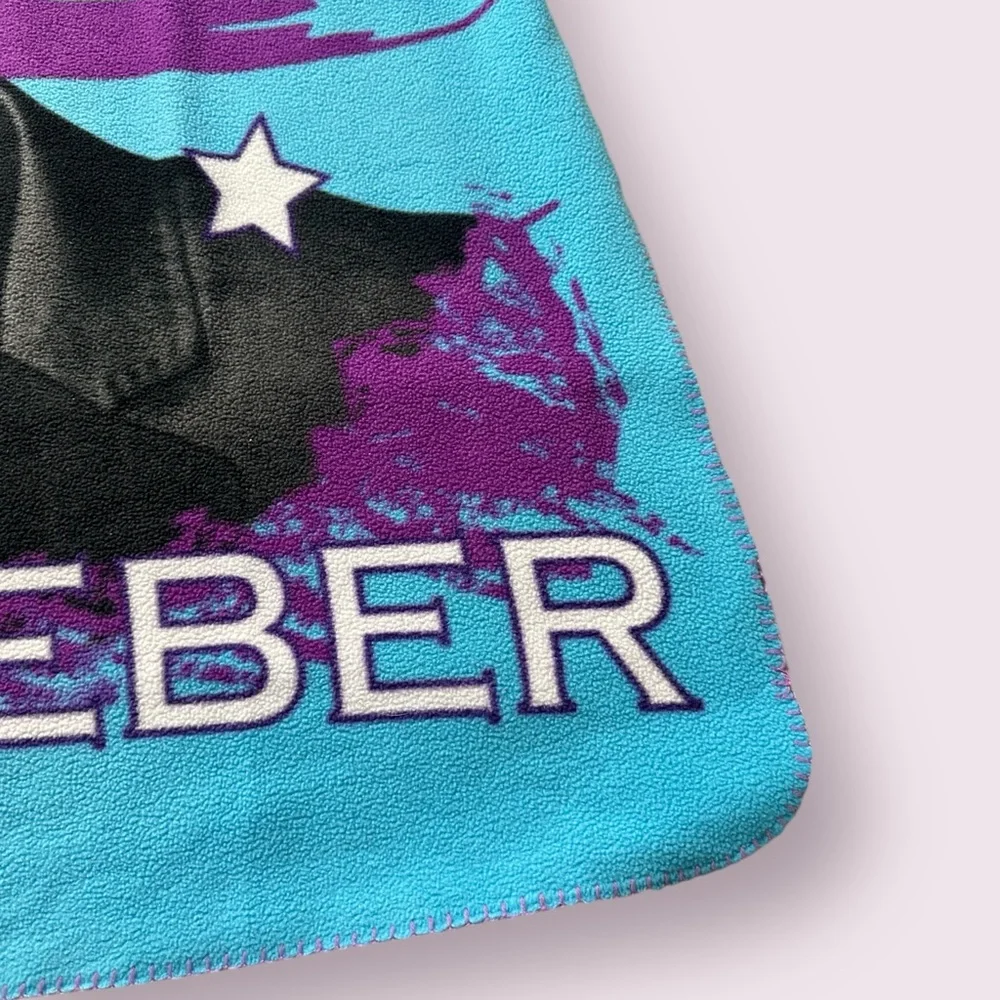 2011 Justin Bieber Bravado Soft Large Throw Blanket Purple Blue Hearts & Stars